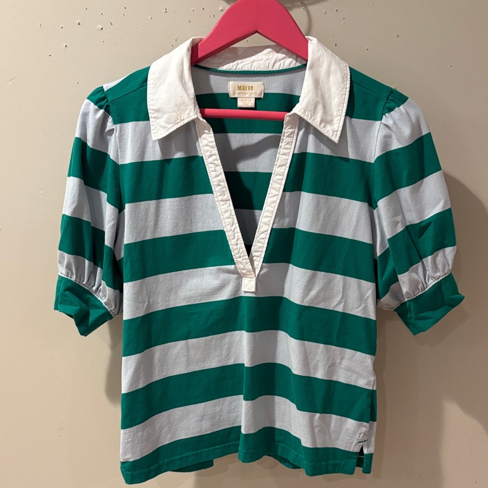 Anthropologie Maeve Green and White Top